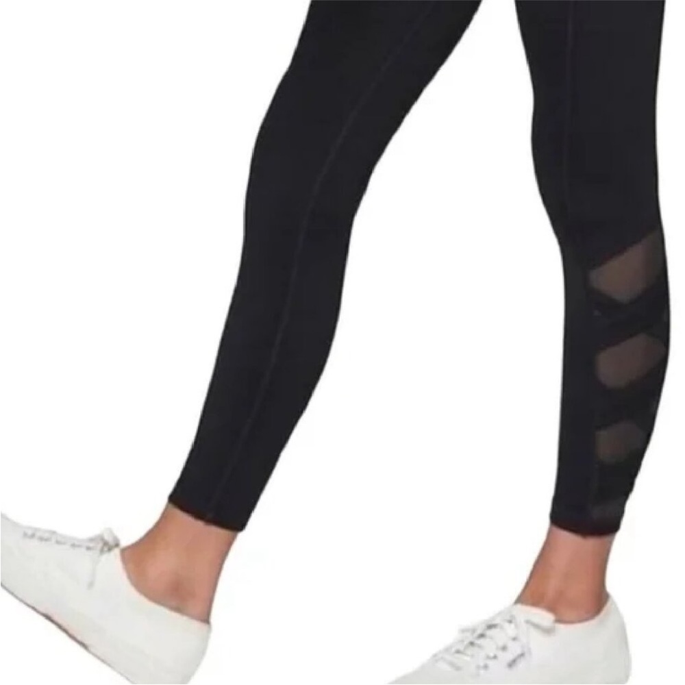 Athleta Black Leggings with Mesh Criss Cross Accents size Small